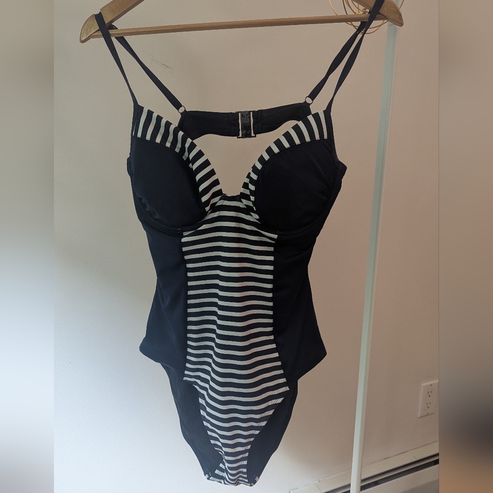 Joe Fresh Black and White Striped Swimsuit